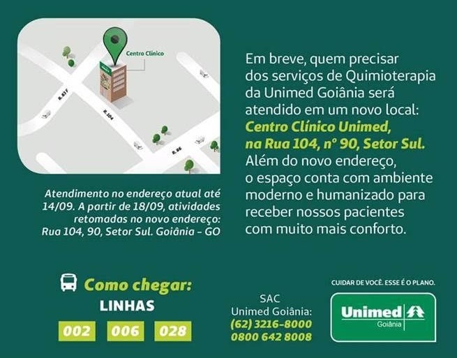 20.09.2017 novo endereço quimioterapia unimed goiania