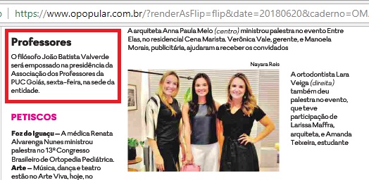20.06.2018 Deu em O Popular Joao Batista Valverde toma posse na presidencia da Apuc